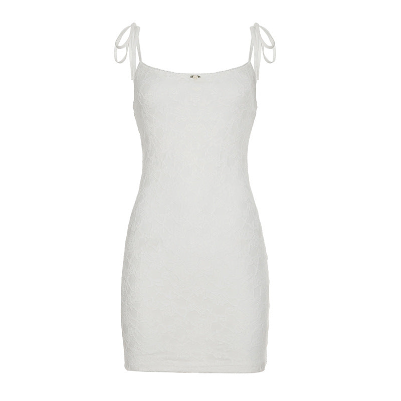 Women Fashion Sexy Solid Color Lace Spaghetti Dress
