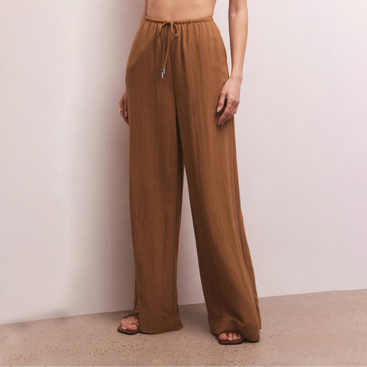 Women Fashion Casual Solid Color Linen Wide-Leg Pants