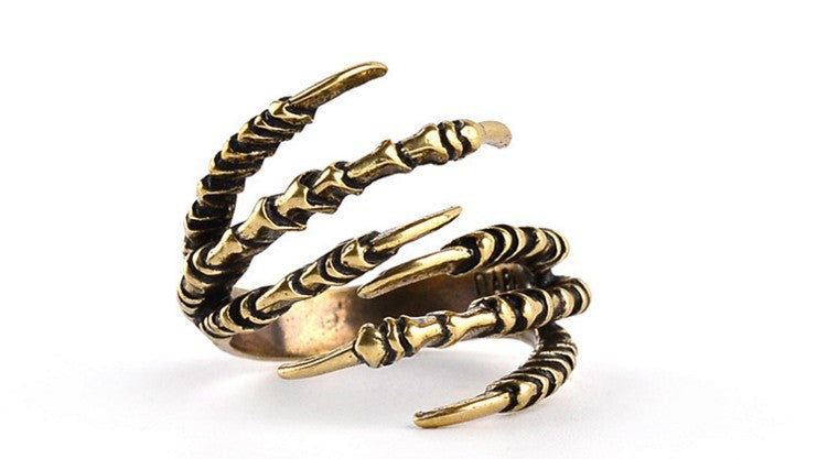 Anillo de metal abierto con garra de águila retro para Halloween para hombre