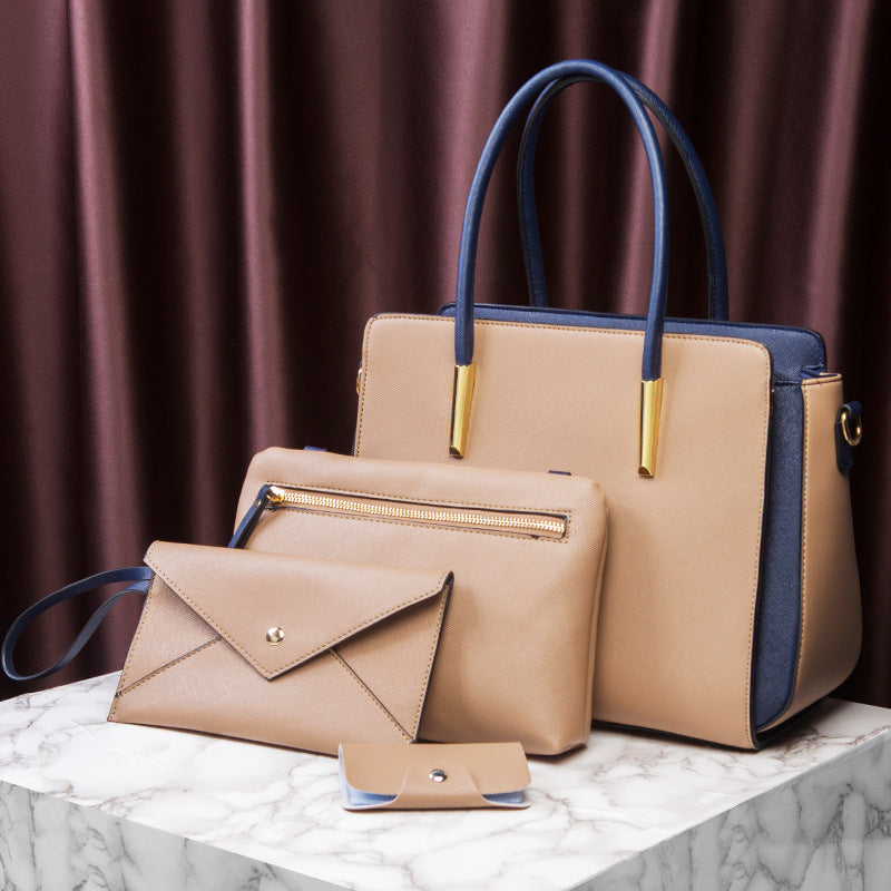 Conjuntos de bolsos de moda con bloques de color, bolsos de hombro de PU para mujer