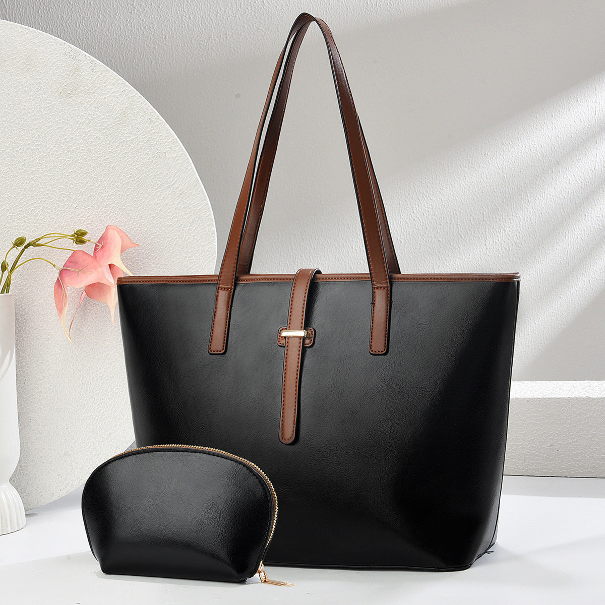 Ensemble de sacs fourre-tout en PU de grande capacité, décontractés et tendance, couleur unie, pour femmes