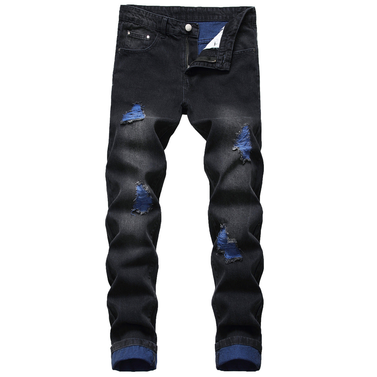 Men Casual Slim-Fit Ripped Cotton Blend Jeans