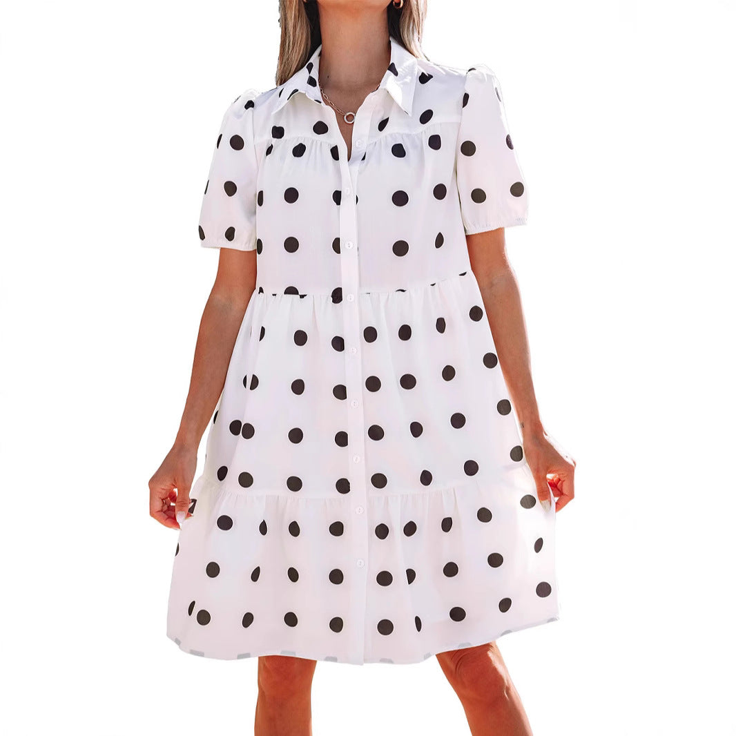 Women Fashion Casual Dot Print V-Neck Dress