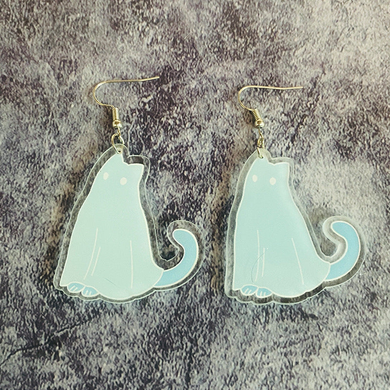 Halloween Women Fashion Cartoon Ghost Cat Acrylic Earrings