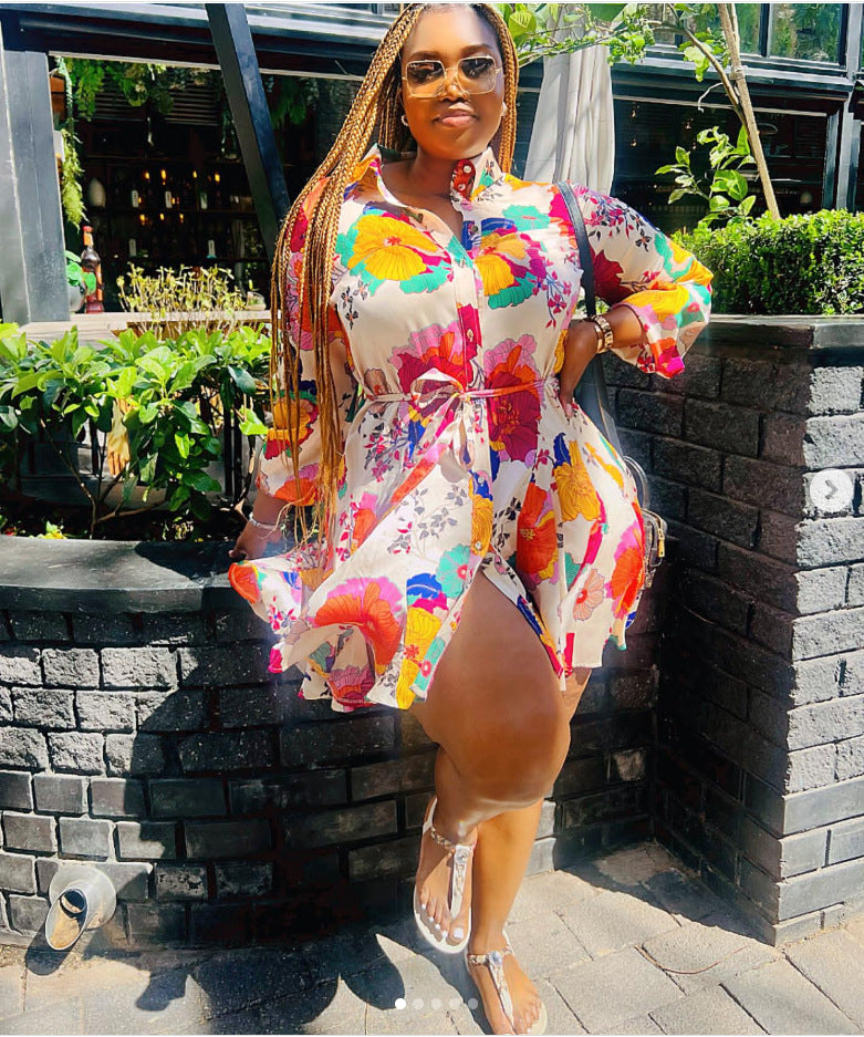 Women Fashion Elegant Plus Size Floral Printed Dress