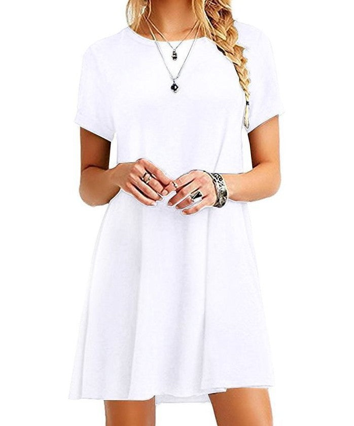 Women Casual Solid Color Short Sleeve Dress