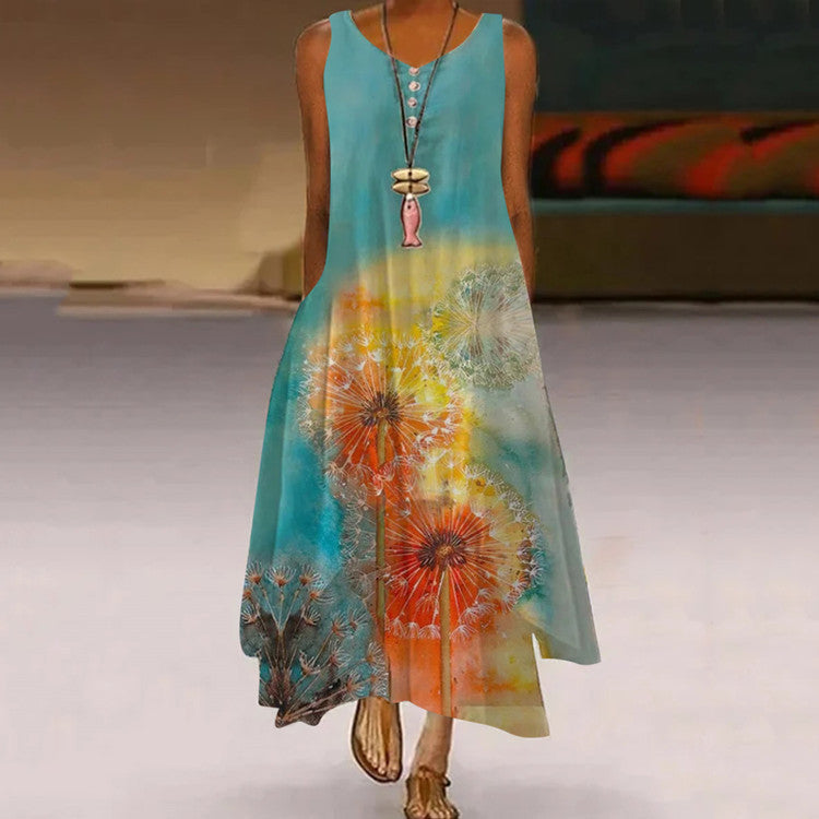 Vestido largo con estampado floral sin mangas estilo bohemio para mujer