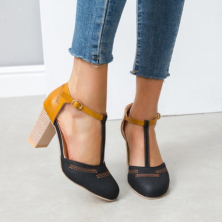 Zapatos de tacón alto con punta redonda y diseño de bloques de color de ante para mujer