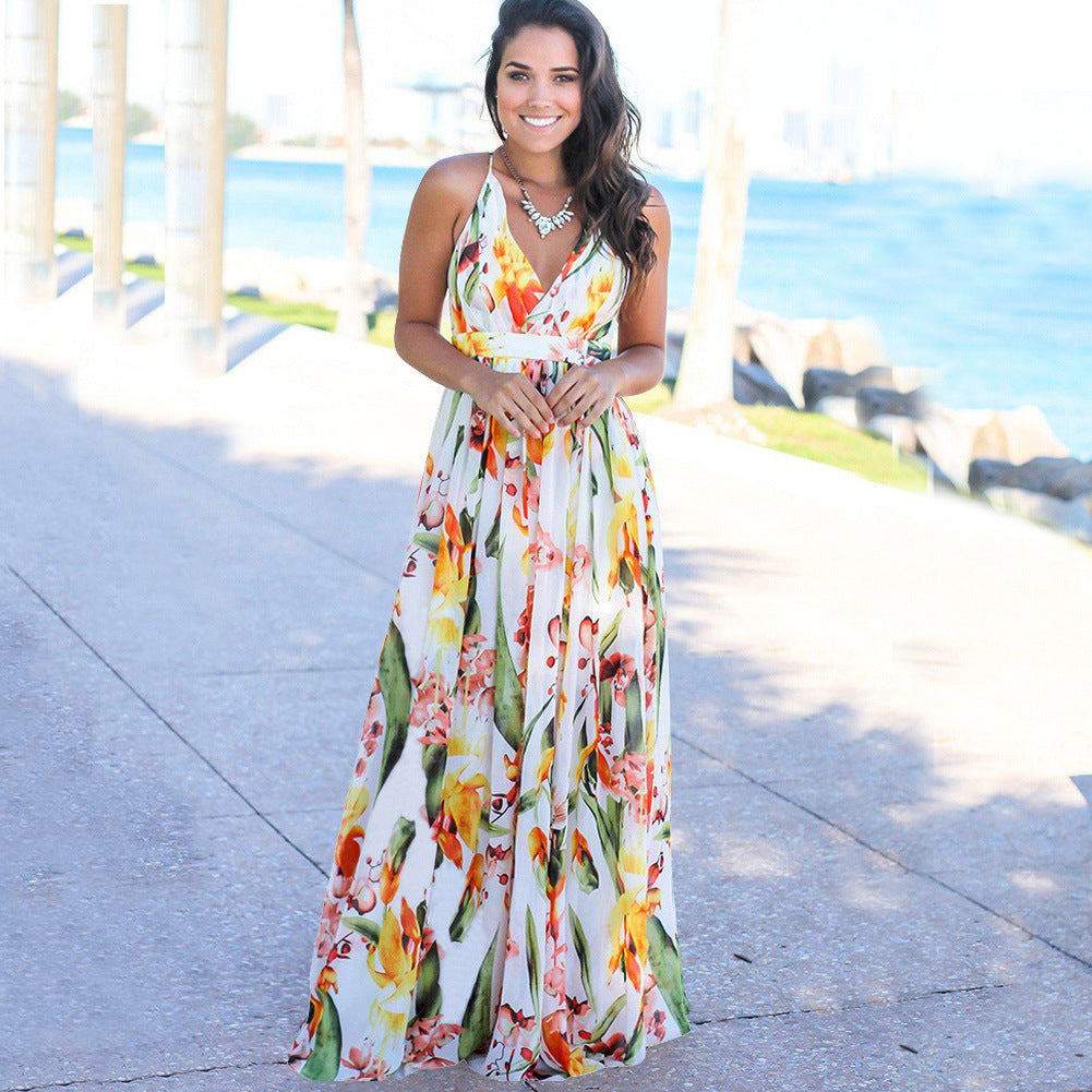 Vestido informal de algodón con cuello en V y estampado floral para mujer