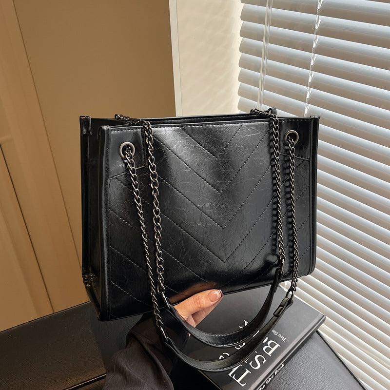 Sac fourre-tout décontracté en cuir de couleur unie pour femme, grande capacité