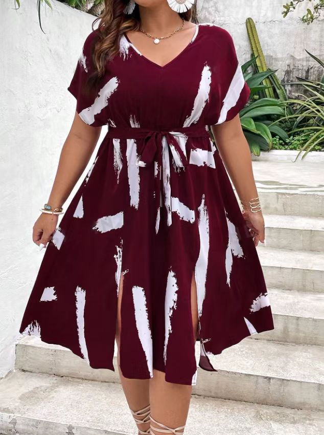 Plus Size Casual Printed V-Neck Dress