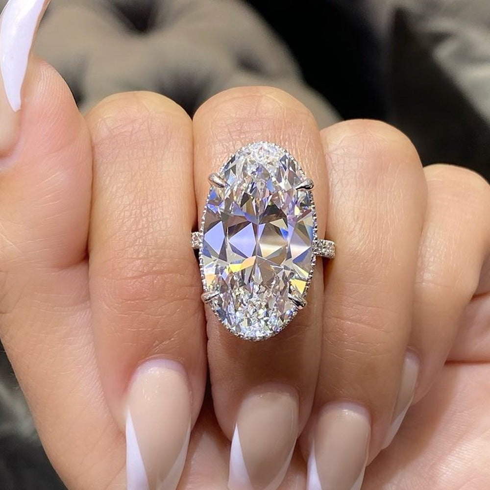 Women Fashion Simple Egg-Shaped Zircon Ring Copper Elegant Jewelry