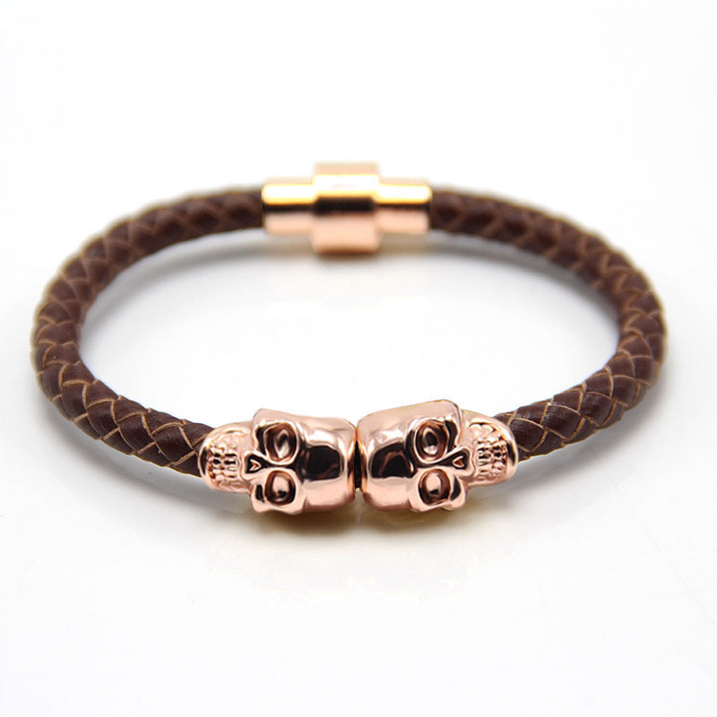 Men Fashion Skull Magnetic Woven Bracelet