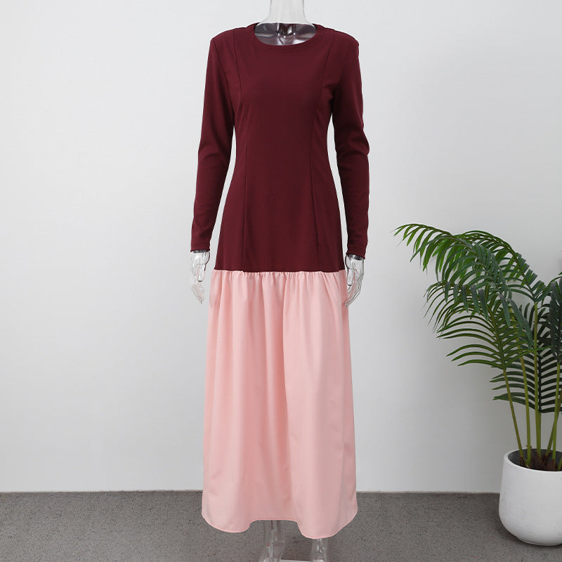 Vestido largo elegante de patchwork de manga larga a la moda para mujer