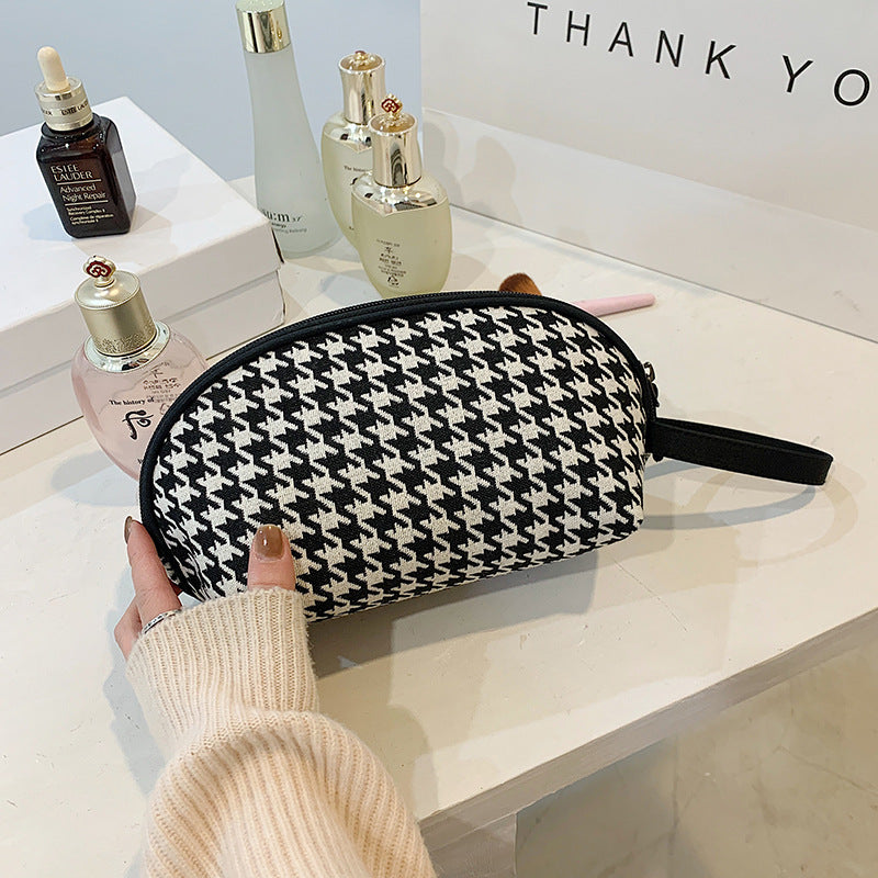 Trousse de toilette chic à fermeture éclair pour femme, motif pied-de-poule et zèbre