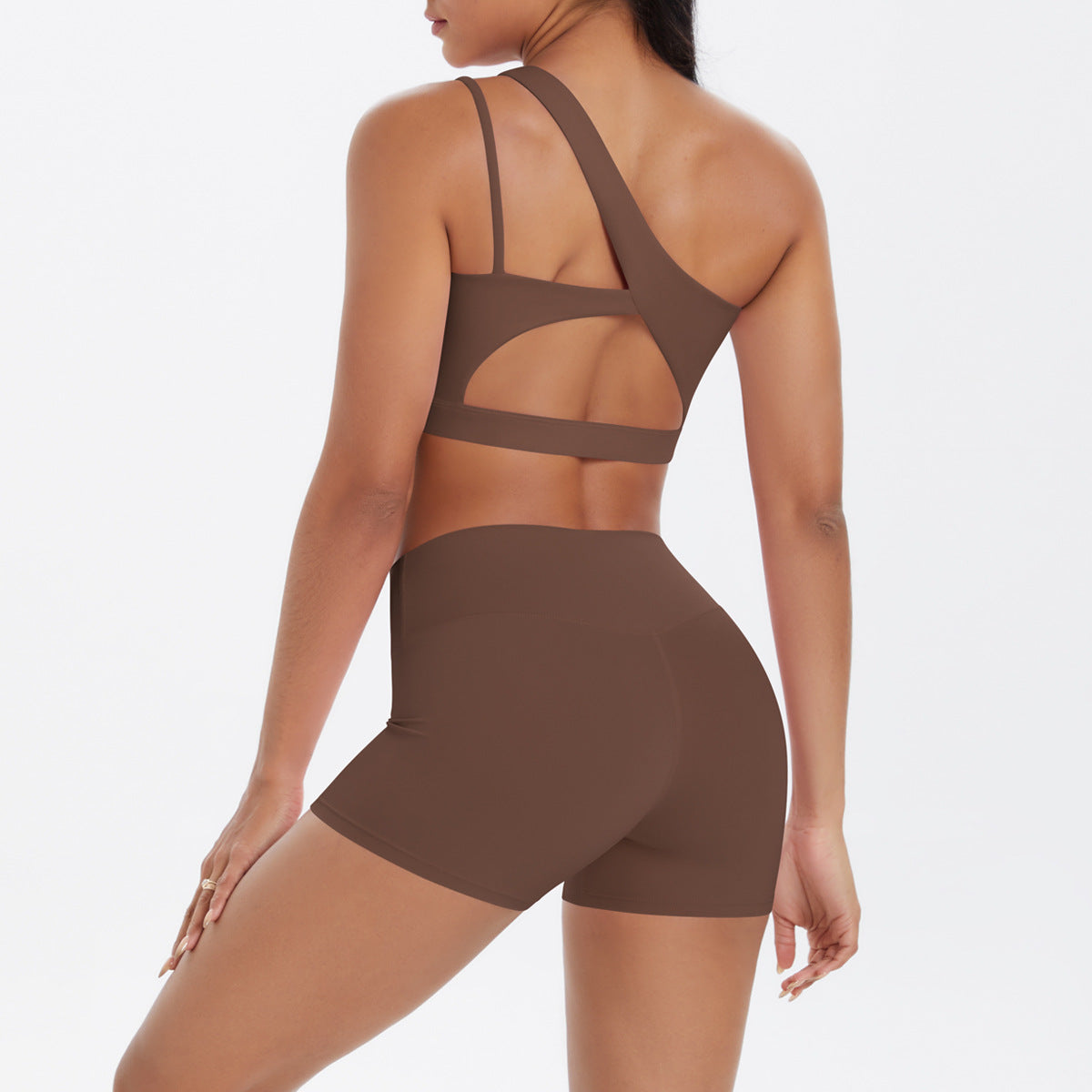 Ensemble deux pièces décontracté pour femme, débardeur à épaules inclinées et short moulant de couleur unie