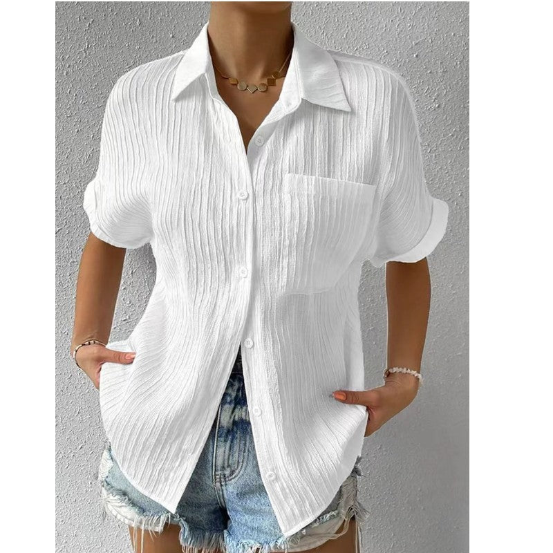 Women Casual Solid Color Cotton Blend Blouse