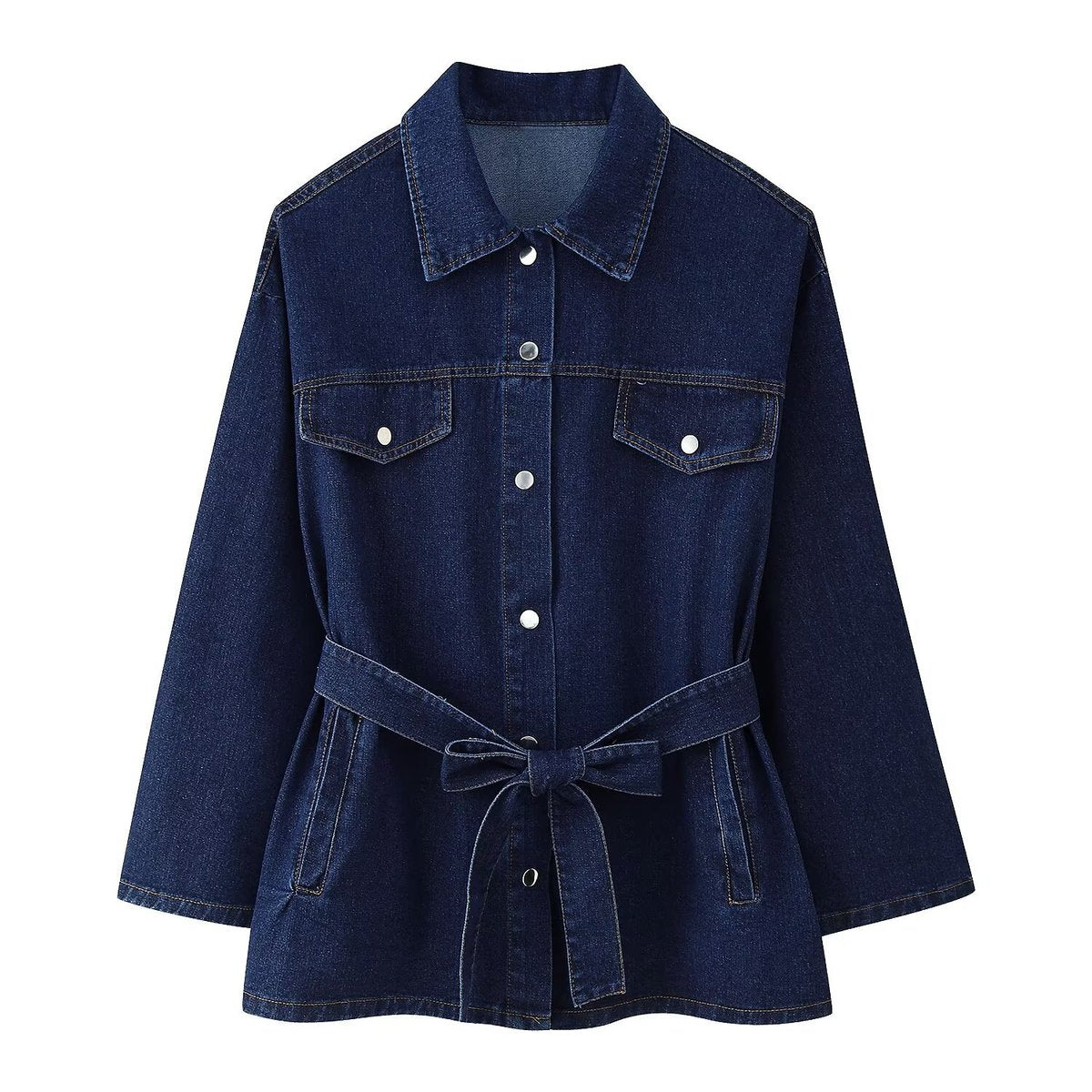 Conjunto de dos piezas de abrigo vaquero informal para mujer, manga larga, cintura alta y jeans