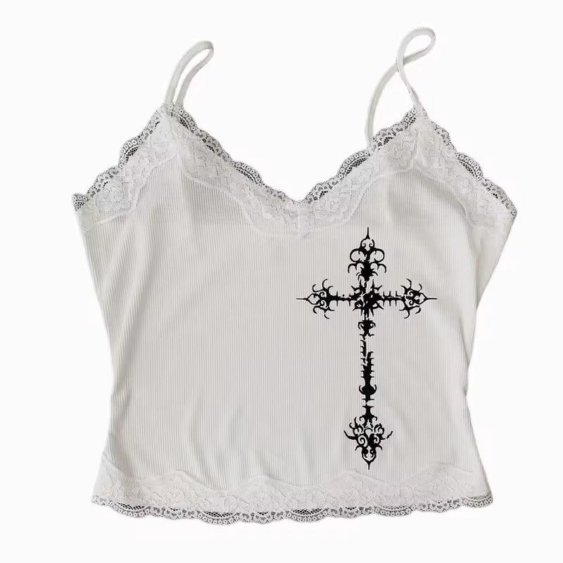 Camisola tubo estilo gótico punk con estampado cruzado para mujer