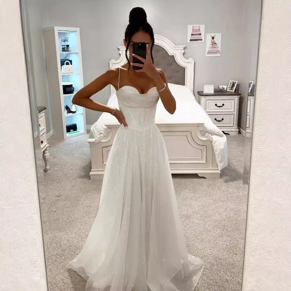 Women Fashion Elegant Solid Color Spaghetti Strap Dress
