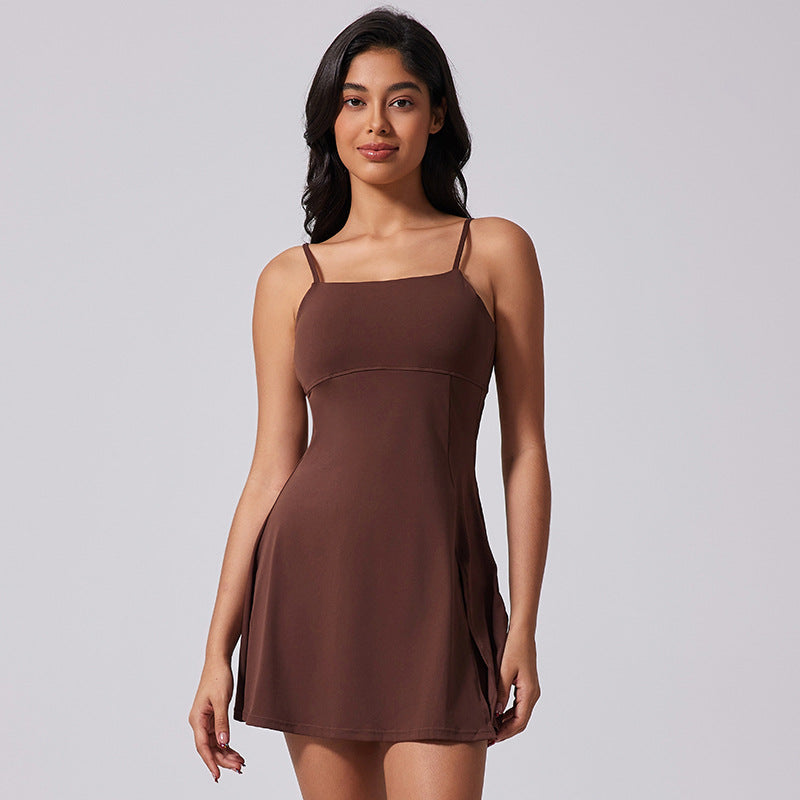 Robe de sport décontractée à bretelles spaghetti de couleur unie pour femme