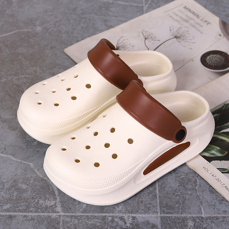 Zapatos casuales para mujer con suela gruesa, antideslizantes y con agujeros en colores contrastantes