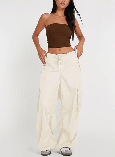 Pantalones casuales de color sólido con bolsillos y cordón para mujer