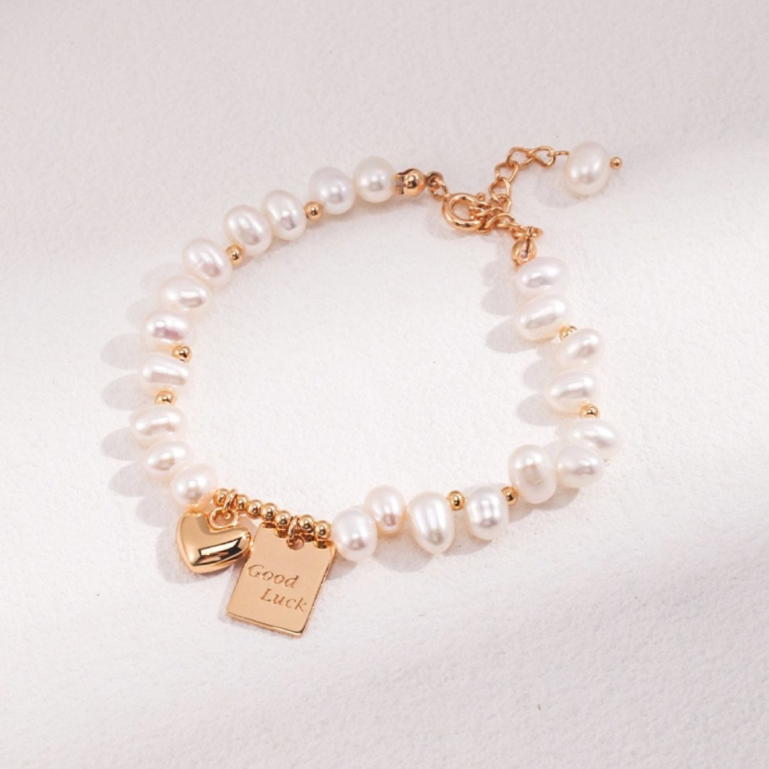 Women Fashion Artificial Pearl Love Pendant Bracelet