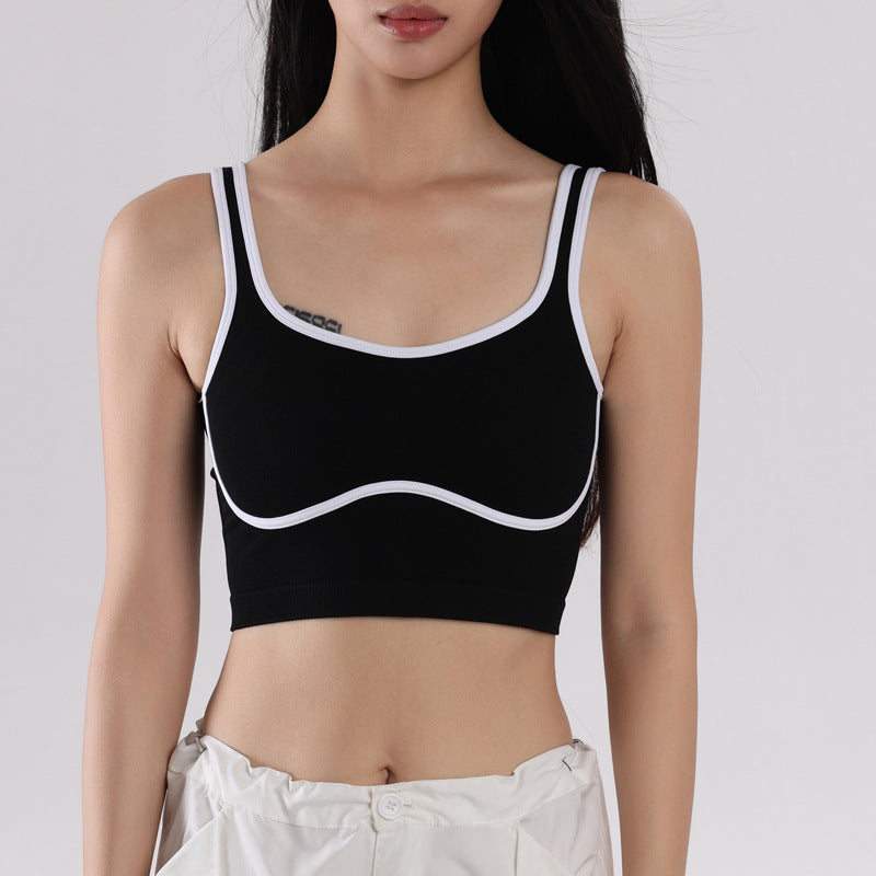 Women Fashion Sexy Contrast Color No Steel Ring Yoga Bra