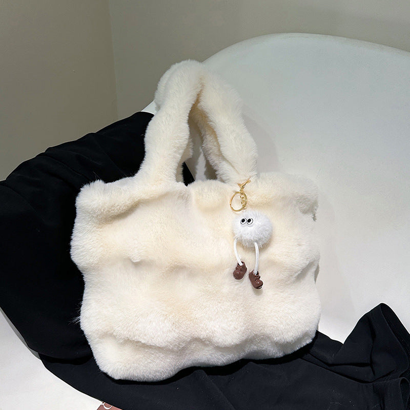 Women Fashion Casual Solid Color Plush Tote Bag