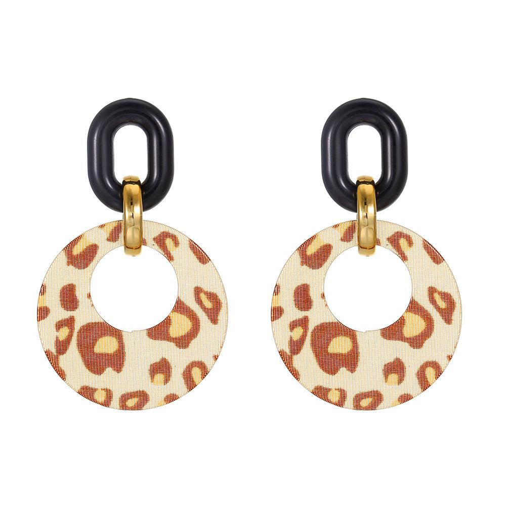 Women Fashion Exaggerated Leopard Round Ear Ring Earrings