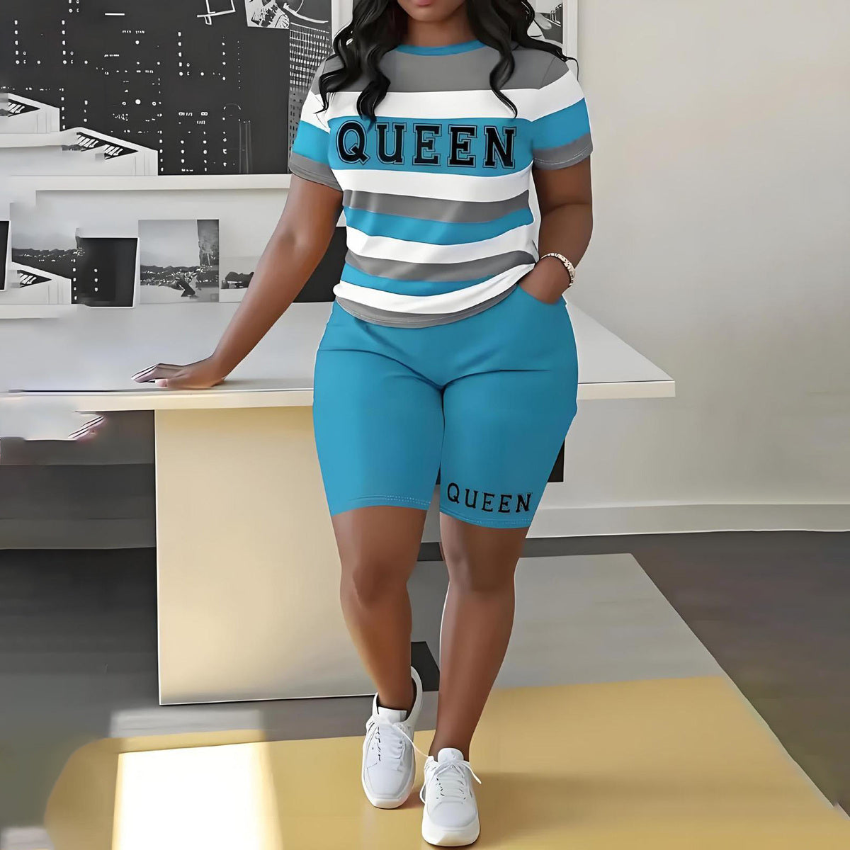 Women Casual Printed Two-Piece Short-Sleeve T-Shirt Set
