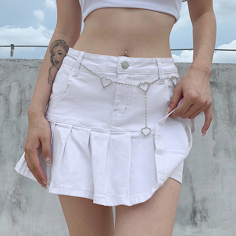 Falda vaquera elástica plisada informal de moda para mujer