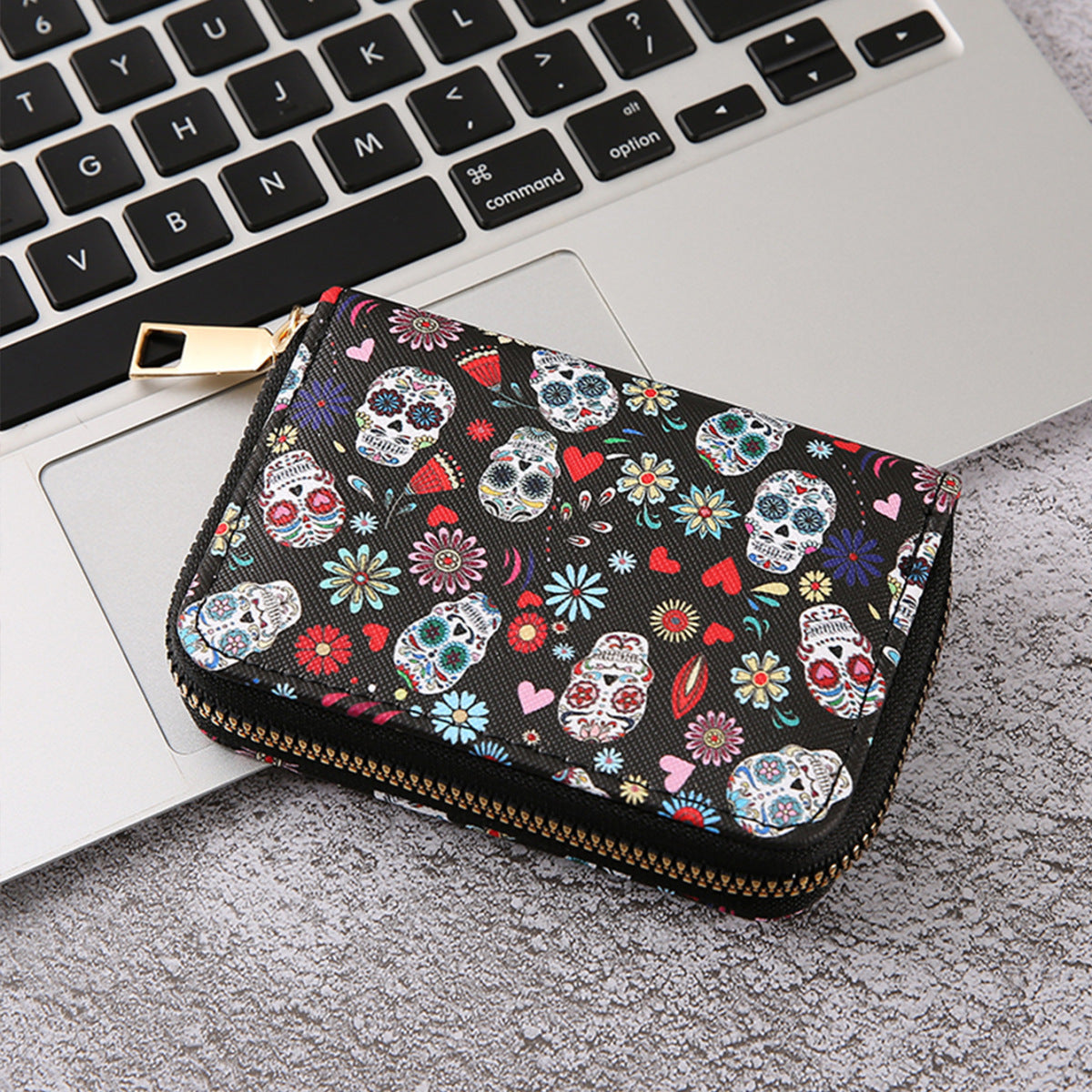 Halloween Women Cartoon Multicolor Skull Zipper Wallet