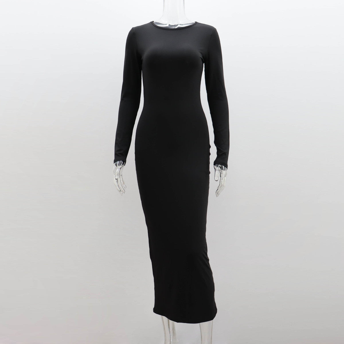 Women Solid Color Milk Fiber Long Sleeve Dress