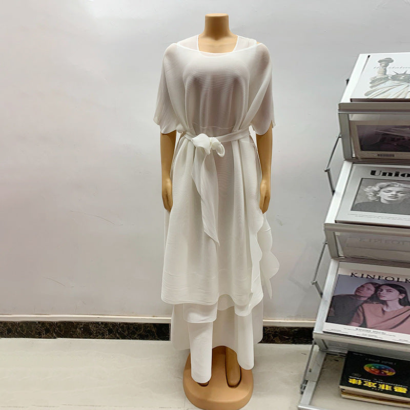 African Women Fashion Pleated Cape Ruffled Dress Set