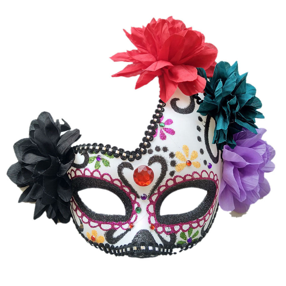 Máscara de media cara con flor para disfraz de Halloween