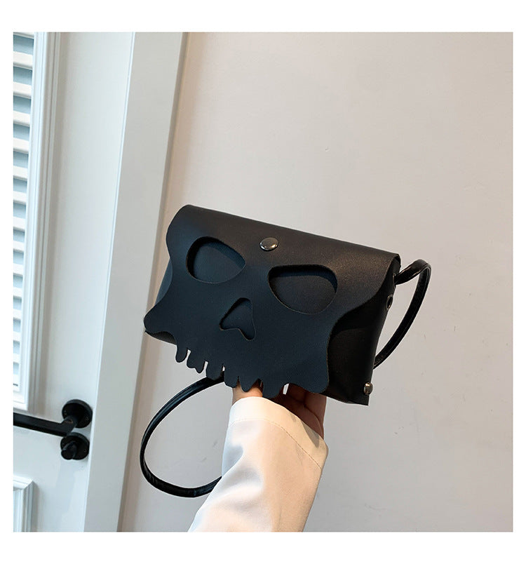 Sac bandoulière tendance et créatif à motif tête de mort de couleur unie