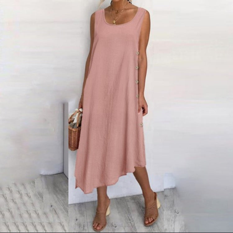 Vestido largo informal de lino y algodón para mujer de verano