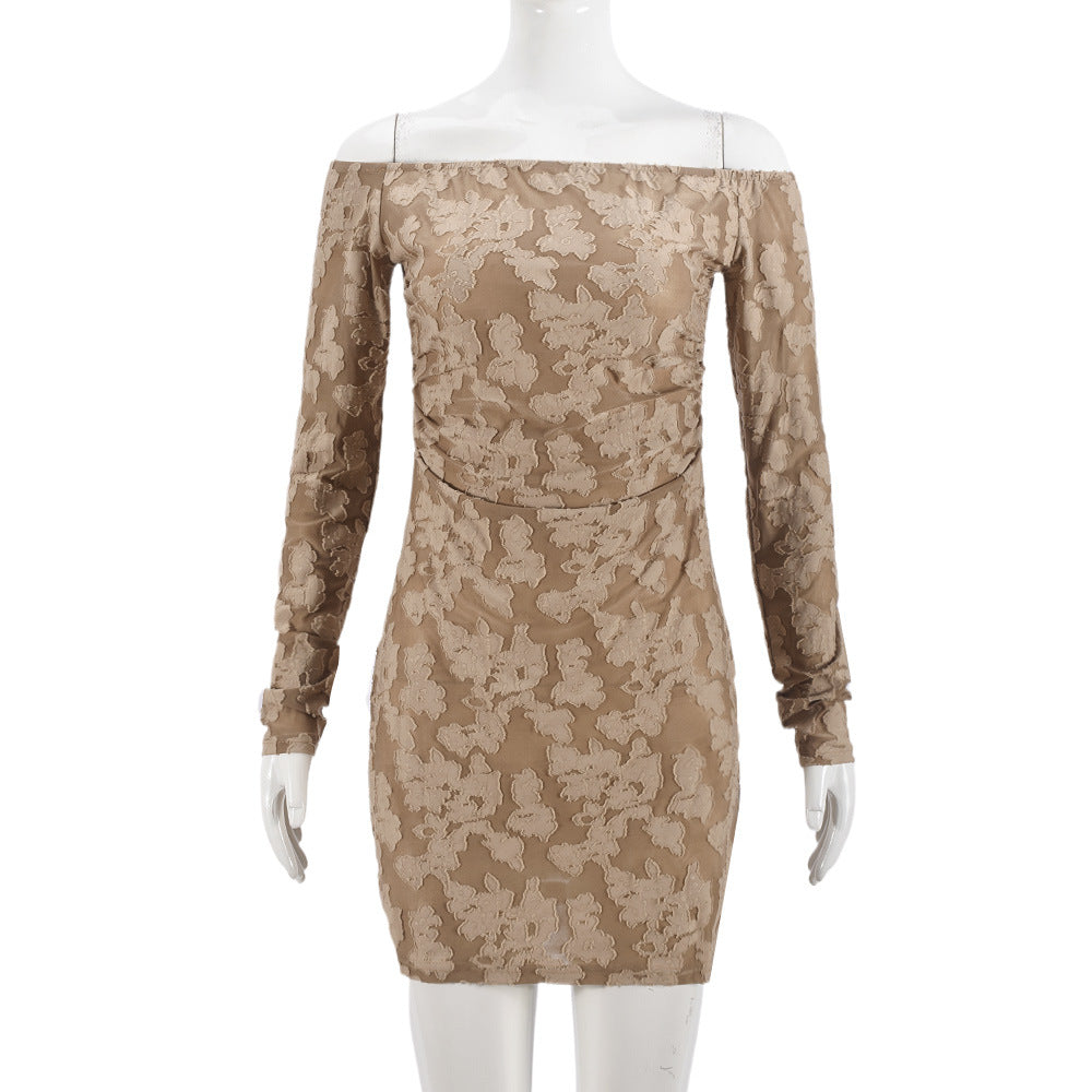 Vestido sexy con hombros descubiertos y estampado floral elástico a la moda para mujer