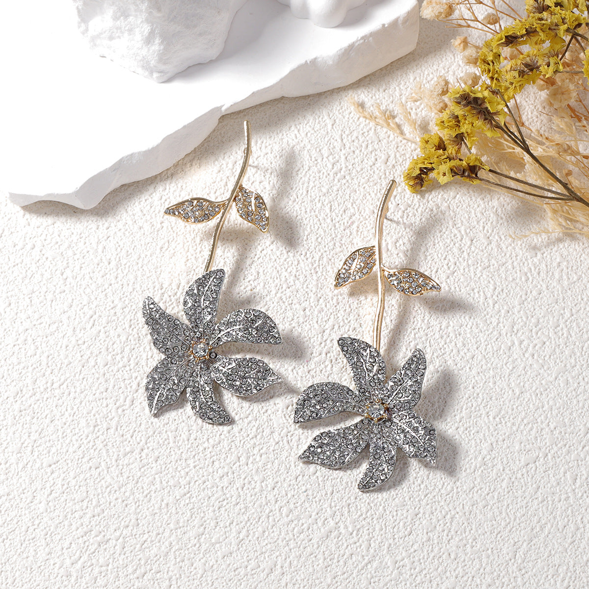 Creative Floral Alloy Zircon Earrings for Women