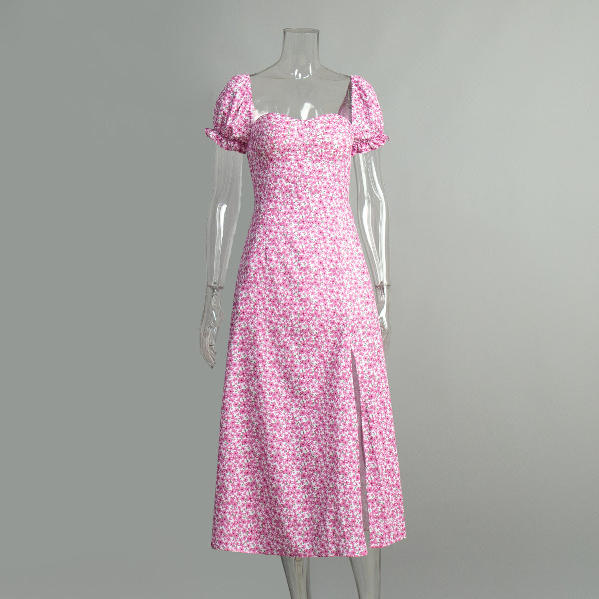 Vestido elegante de poliéster con estampado floral, hombros descubiertos y espalda descubierta para mujer