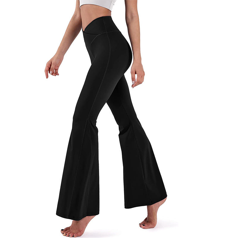Women Fashion Solid Color Cross High Waist Yoga Pants