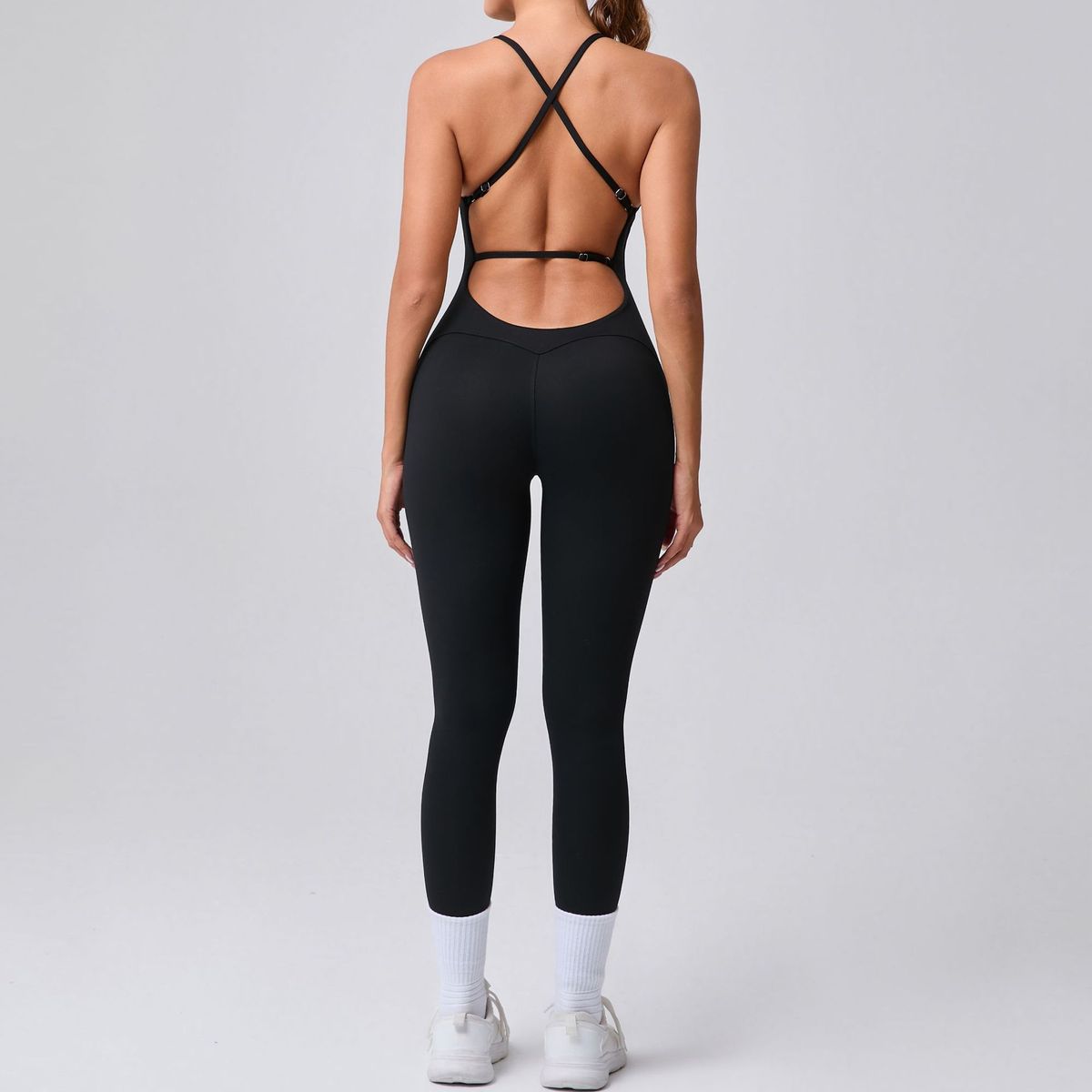 Combinaison de yoga dos nu à bretelles spaghetti sans coutures pour femme