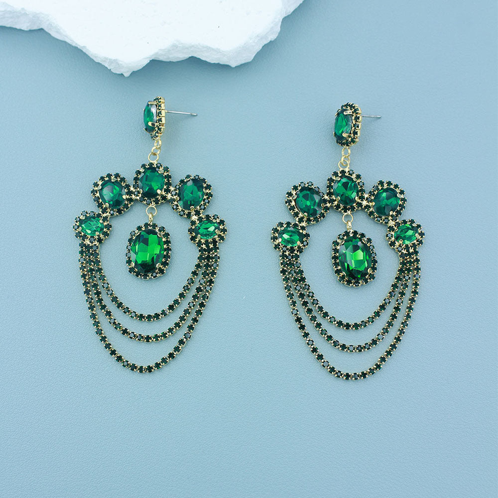 Women Fashion Exaggerated Multi-Layer Rhinestone Earrings