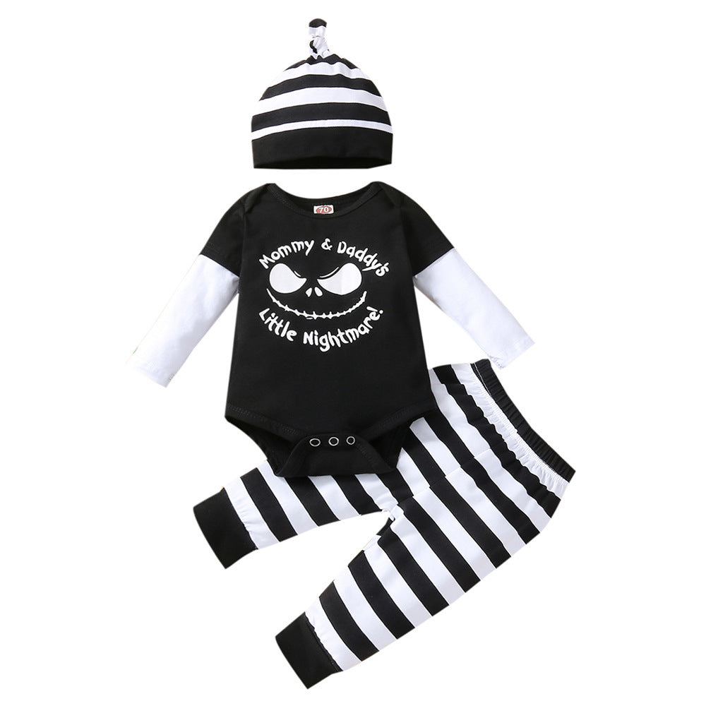 Conjunto de pantalones y mameluco de manga larga con estampado de calabaza informal para niños y niñas