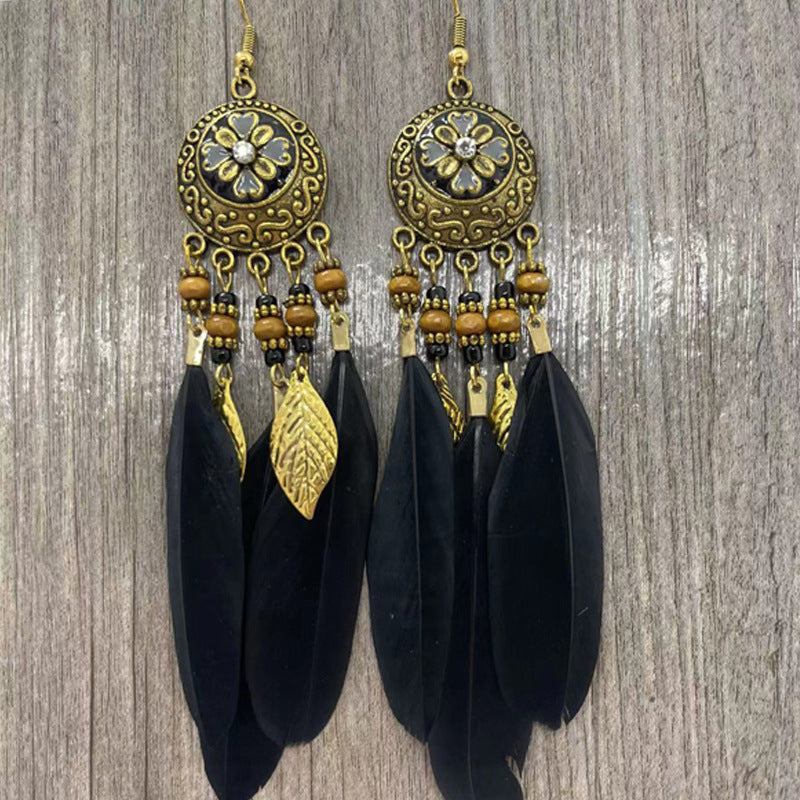Bohemian Flower Beads Feather Earrings for Women