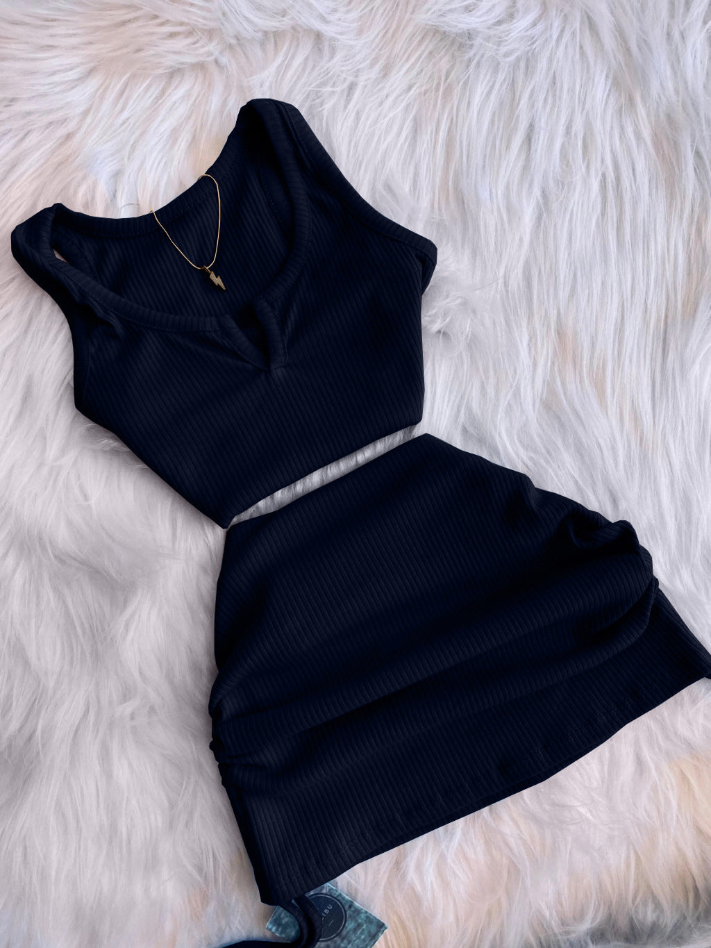 Women Fashion Casual Tank Top and Mini Skirt Set