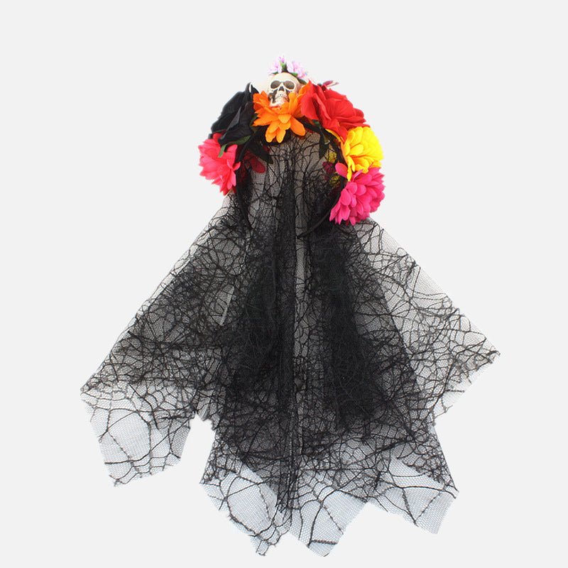 Bandeau d'Halloween en toile d'araignée avec rose rouge et noire