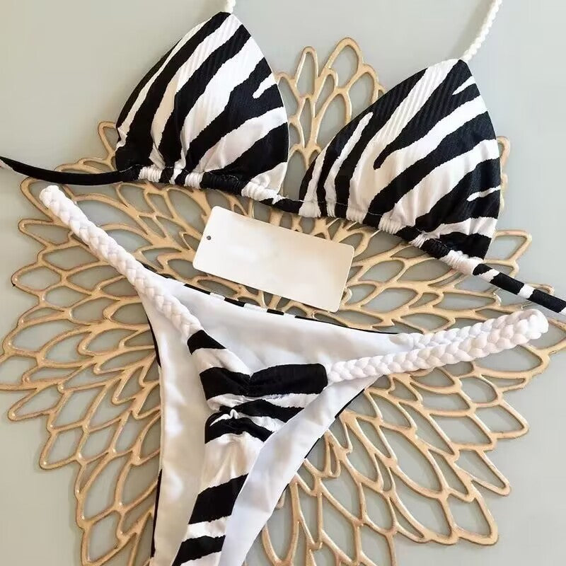Traje de baño bikini con cordones y estampado multicolor sexy a la moda para mujer